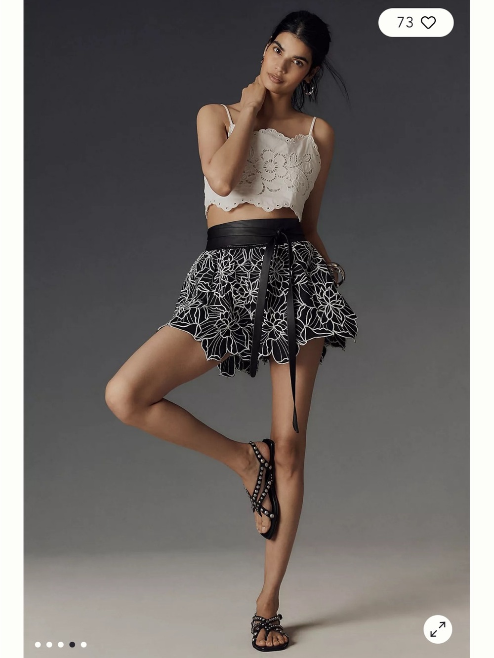 Anthropologie Black shorts  with White Floral Embroidery M - Picture 3 of 5